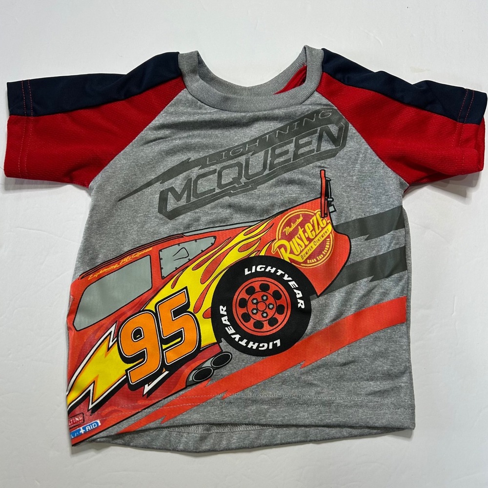 Kids Disney Pixar‎ Cars Lightning McQueen Raglan T-Shirt Size 2T Graphic Tee - Picture 2 of 7